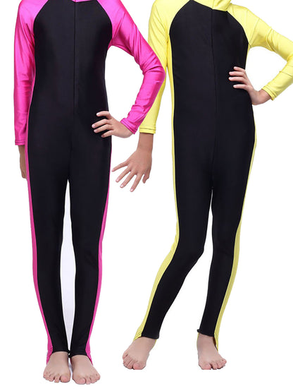Girls swimsuit conservative contrast color one piece swimsuit