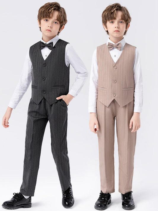 Boys vest suit (long-sleeved shirt + vest + trousers + bow tie)