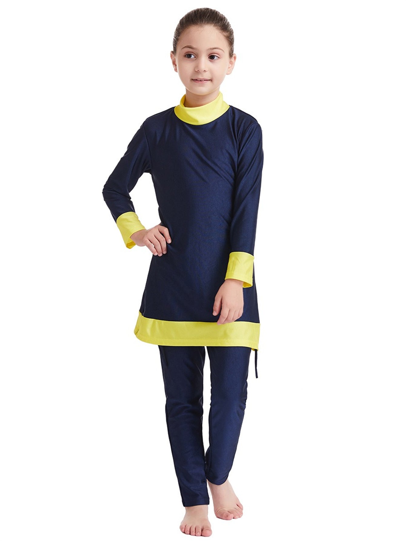 Girls' conservative color matching three-piece sun protection swimsuit