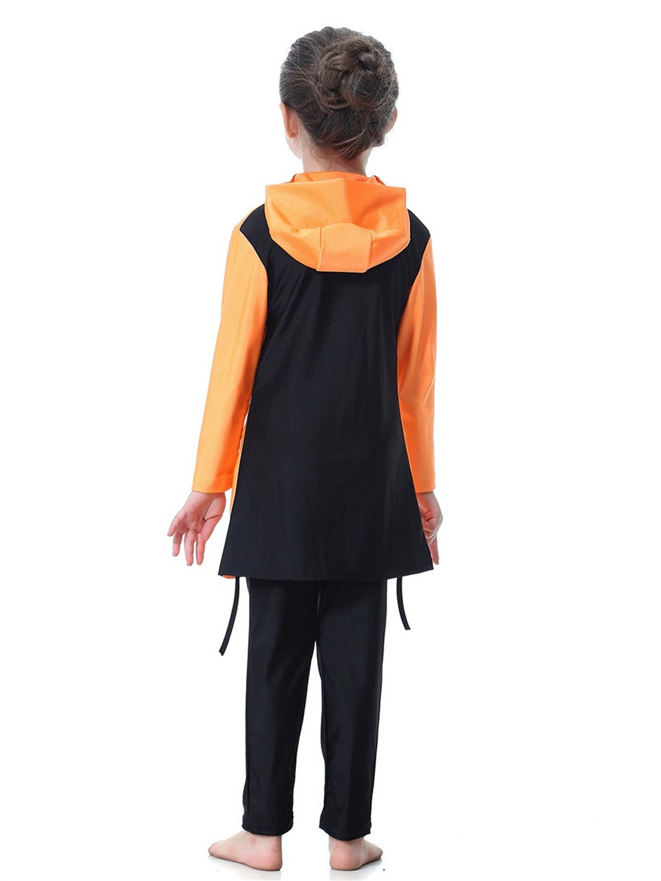 Girls Swimsuit Hooded Contrast Color Long Sleeve Long Pants Sun Protection Swimsuit Set