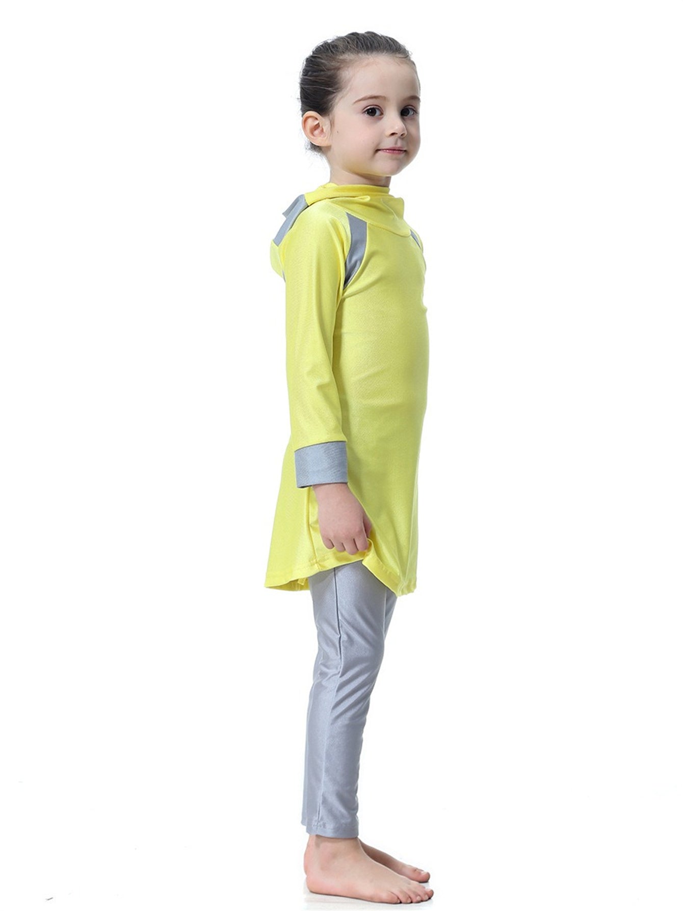Girls bright color long sleeve long pants hooded sun protection swimsuit set