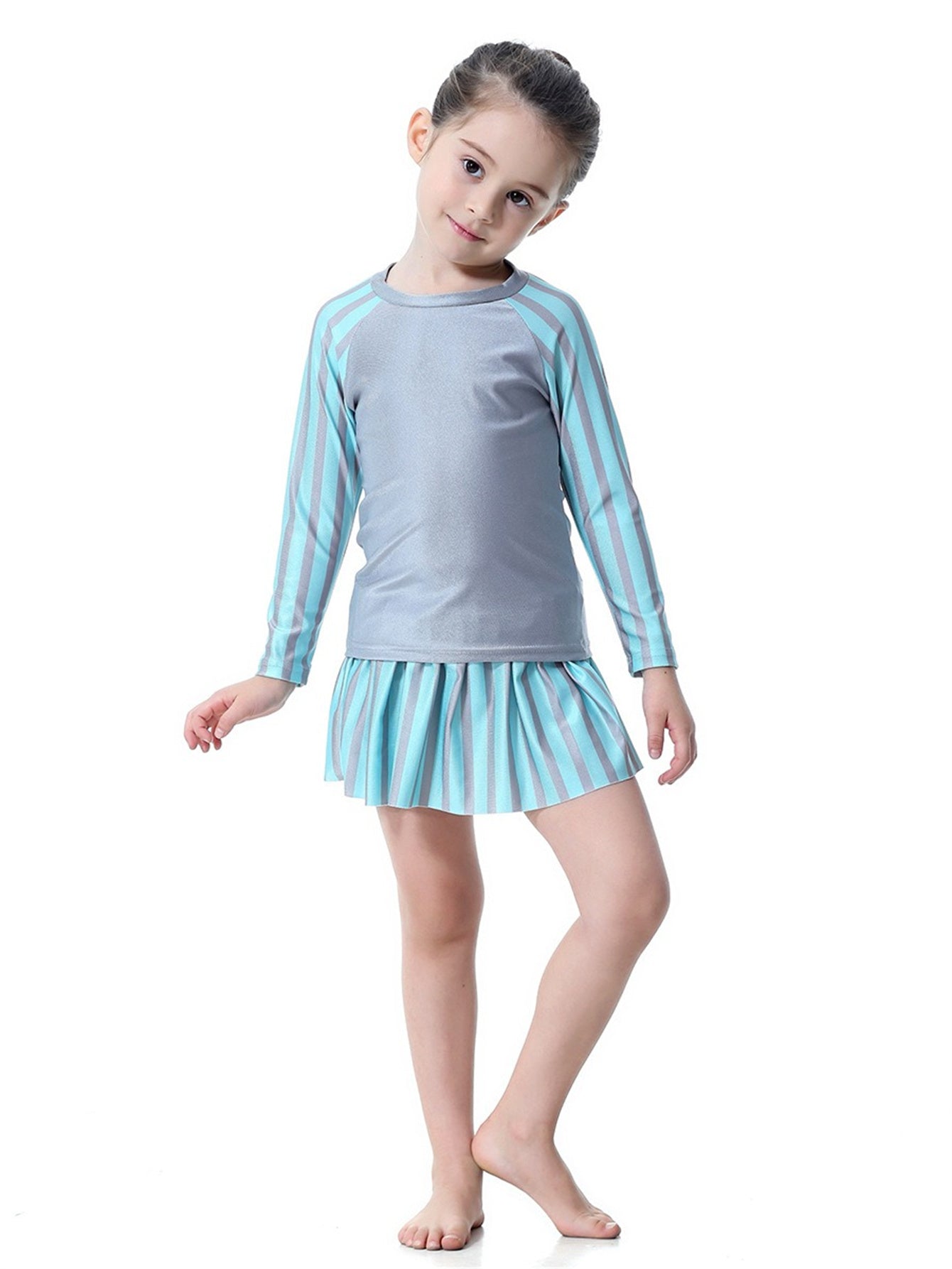 Girls striped long skirt sun protection swim skirt set