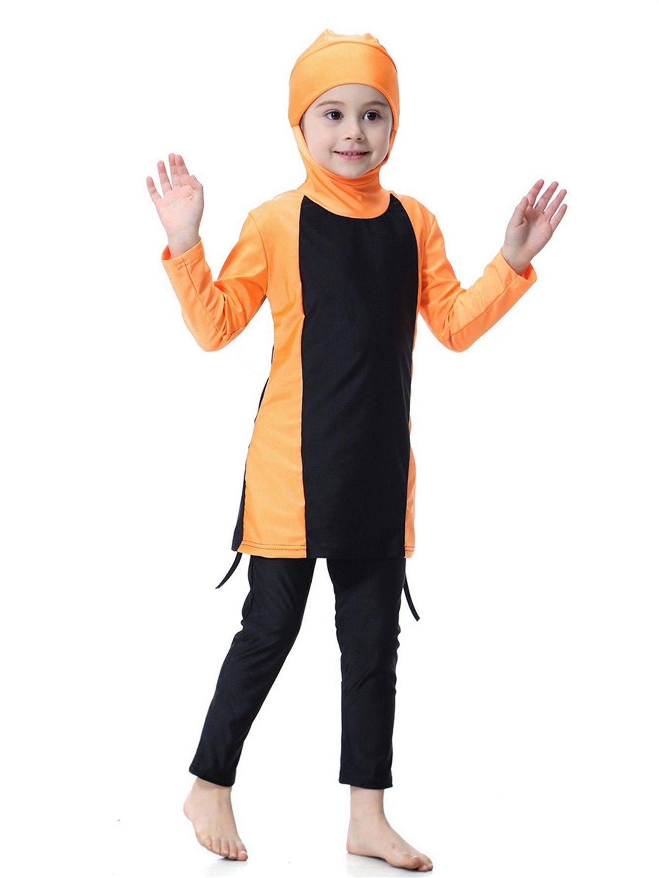 Girls Swimsuit Hooded Contrast Color Long Sleeve Long Pants Sun Protection Swimsuit Set