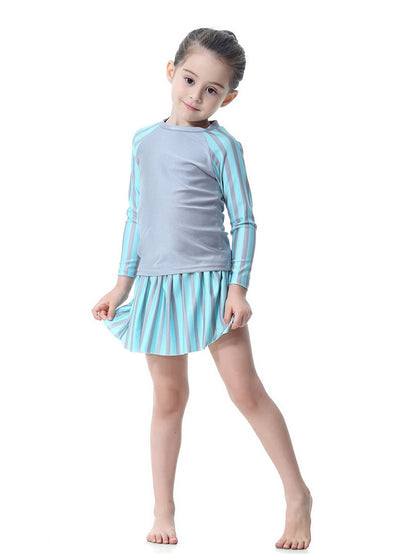 Girls striped long skirt sun protection swim skirt set
