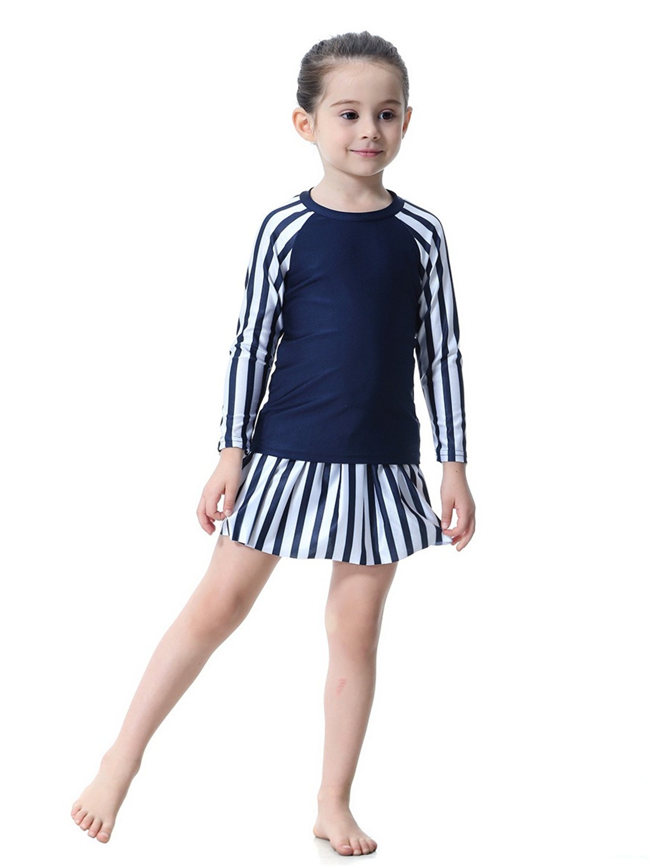 Girls striped long skirt sun protection swim skirt set