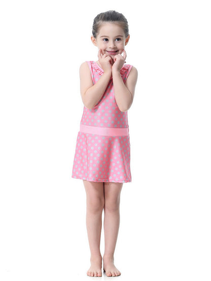 Girls Conservative Lace Polka Dot Multi-Piece Swim Dress