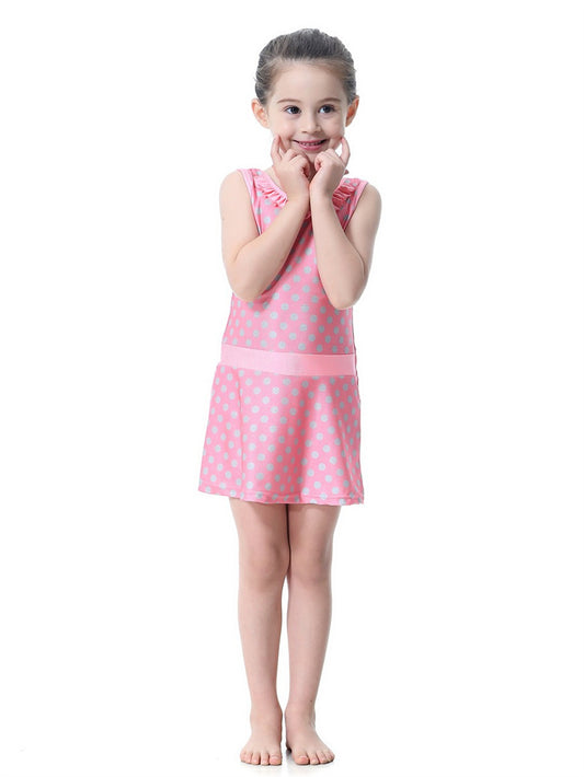 Girls Conservative Lace Polka Dot Multi-Piece Swim Dress