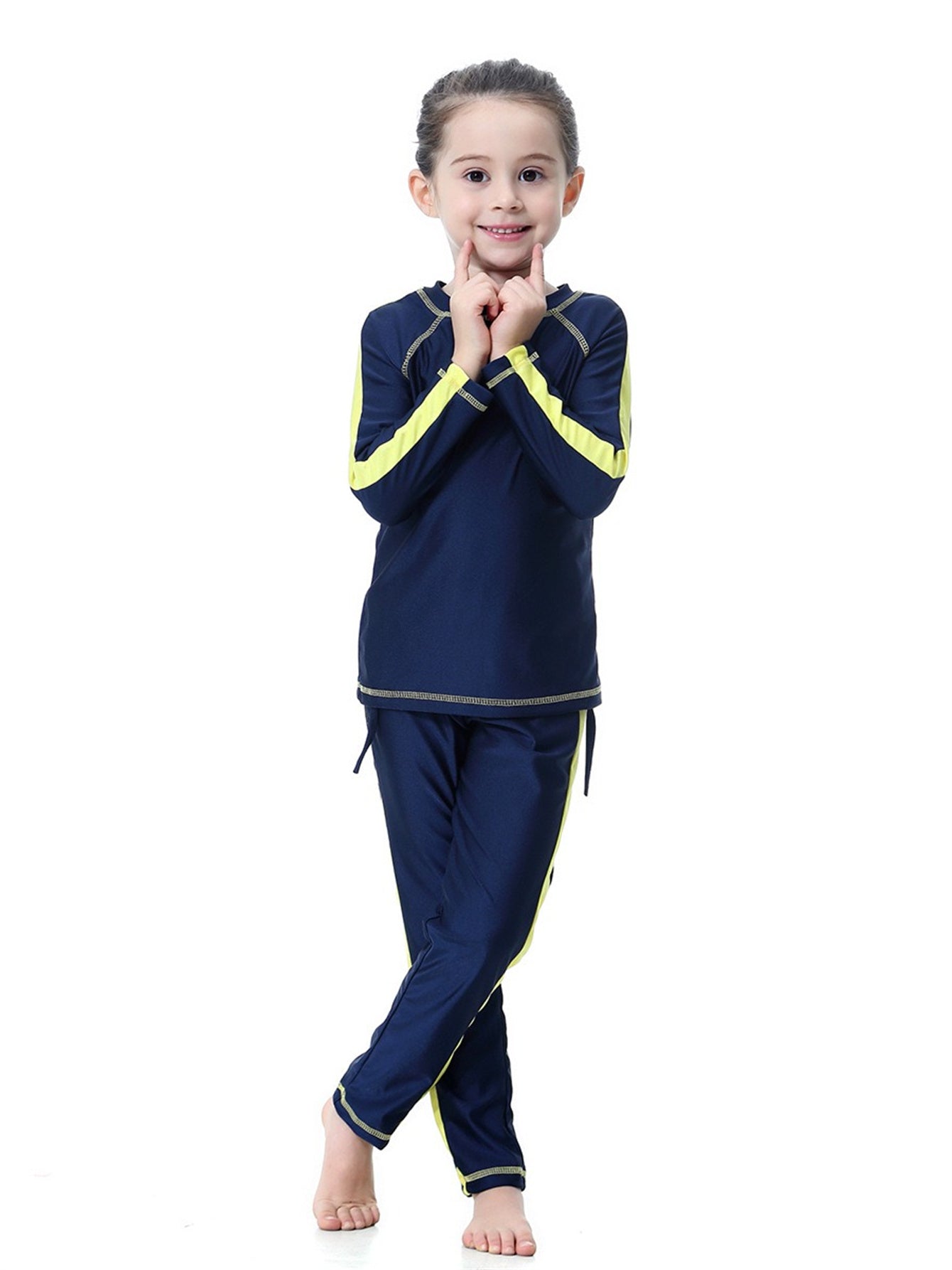Girls traditional conservative long sleeve long pants sun protection swimsuit set