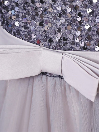 Long dress sequined wedding princess dress small host long sleeve mesh skirt bow dress