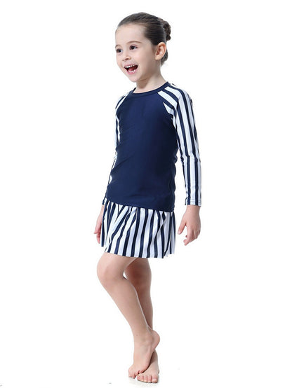 Girls striped long skirt sun protection swim skirt set
