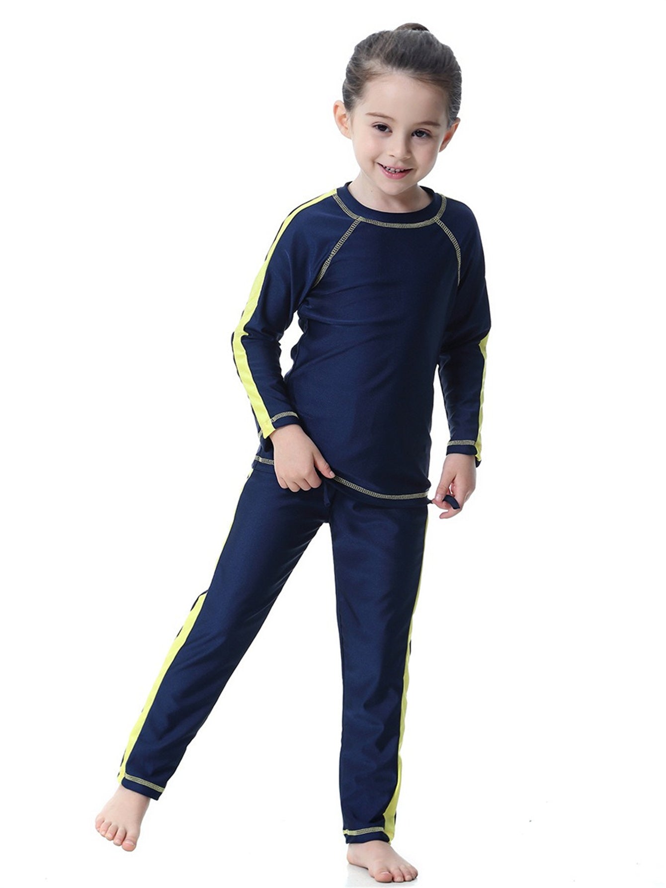 Girls traditional conservative long sleeve long pants sun protection swimsuit set