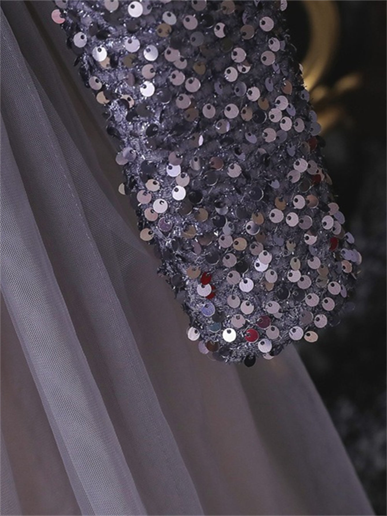 Long dress sequined wedding princess dress small host long sleeve mesh skirt bow dress