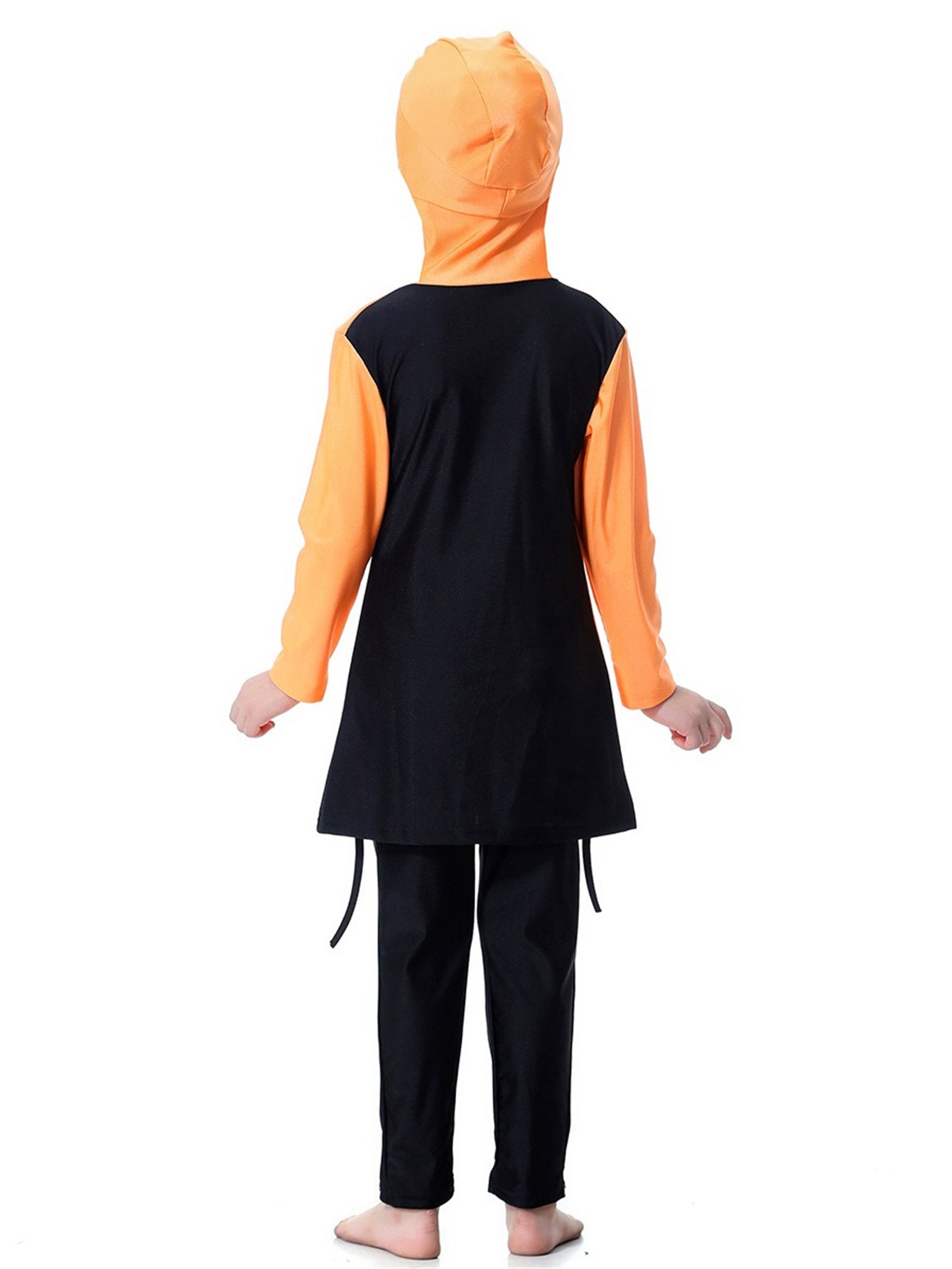 Girls Swimsuit Hooded Contrast Color Long Sleeve Long Pants Sun Protection Swimsuit Set