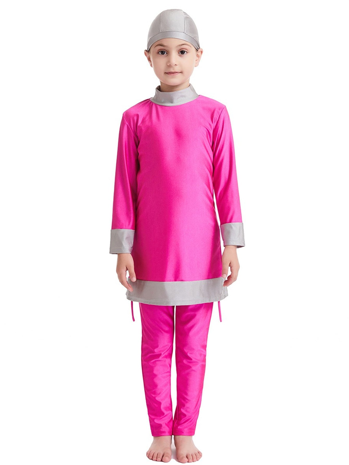 Girls' conservative color matching three-piece sun protection swimsuit