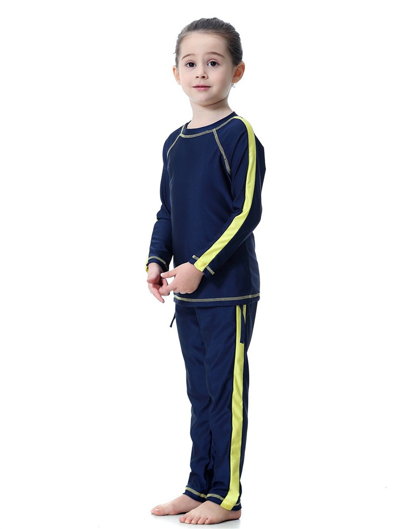 Girls traditional conservative long sleeve long pants sun protection swimsuit set