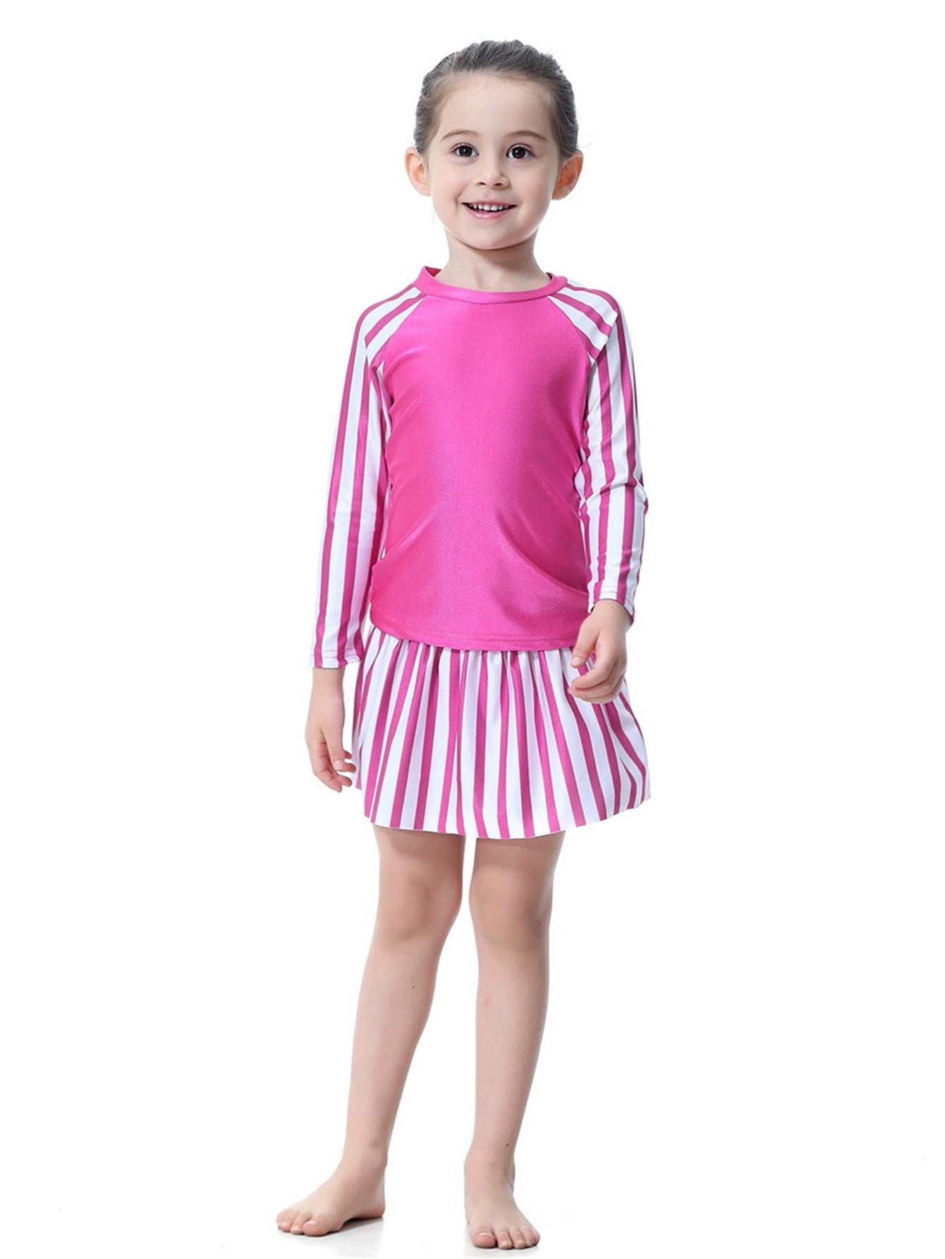 Girls striped long skirt sun protection swim skirt set