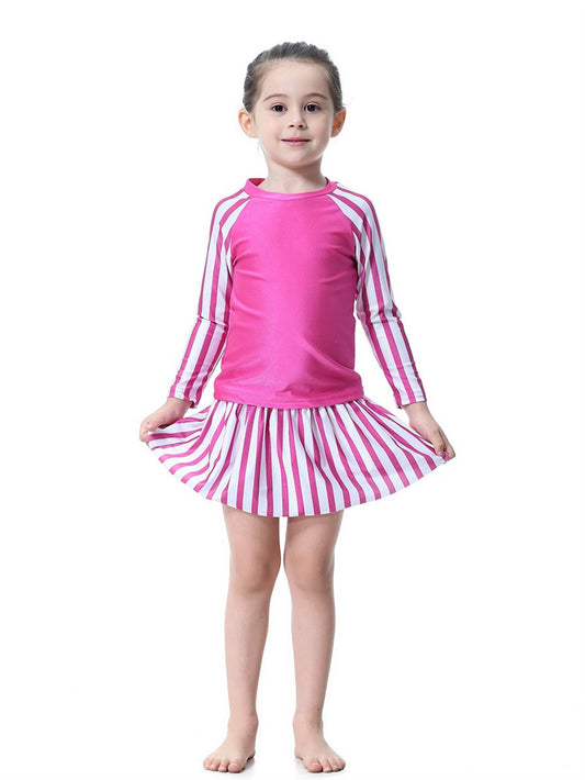 Girls striped long skirt sun protection swim skirt set