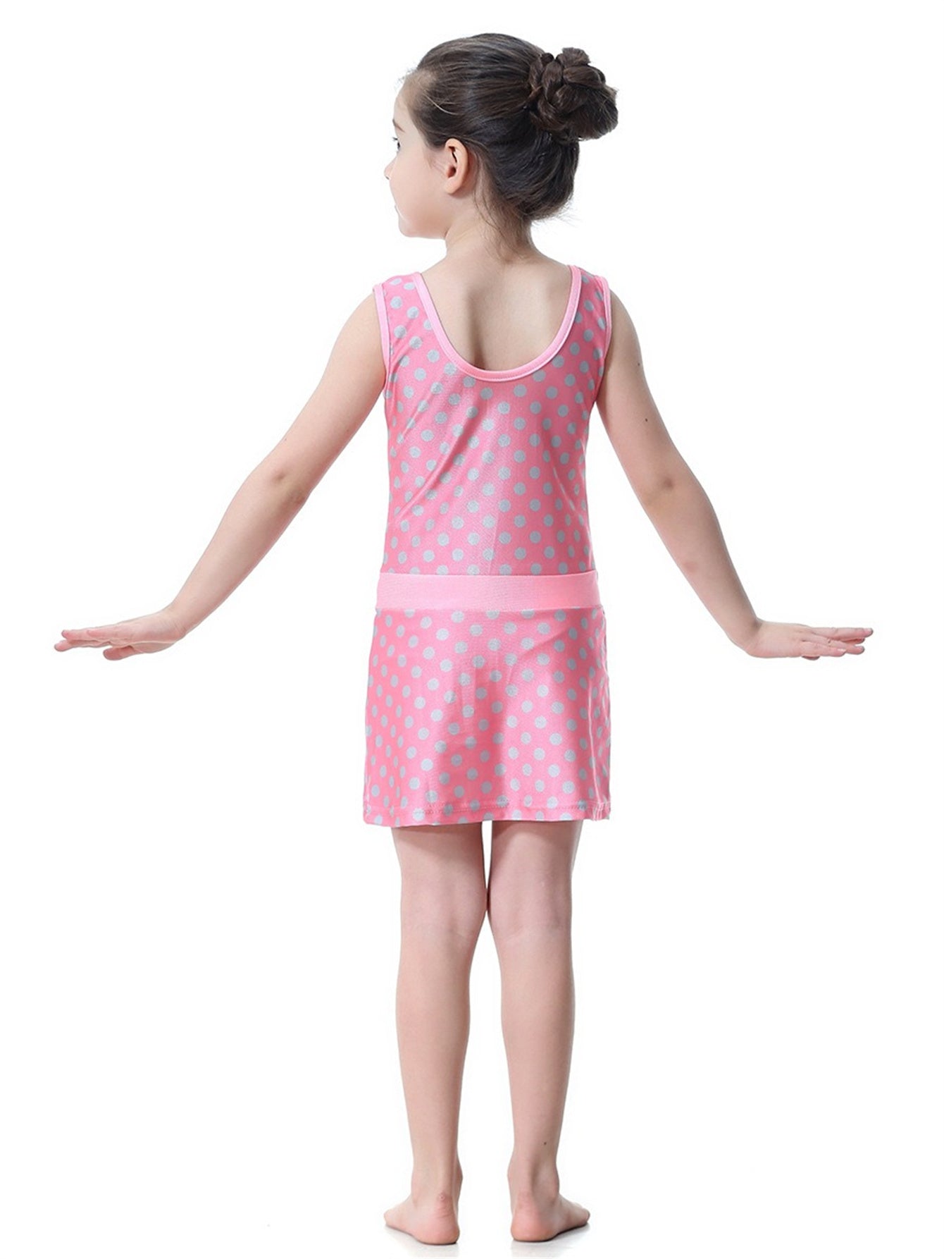 Girls Conservative Lace Polka Dot Multi-Piece Swim Dress