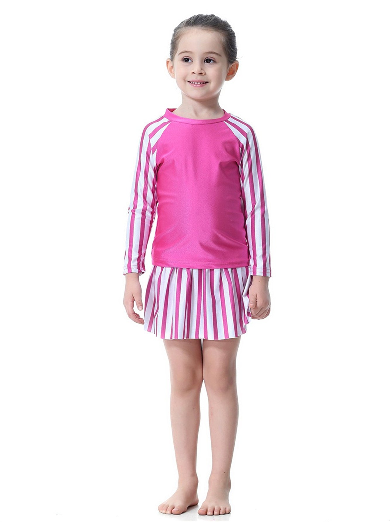 Girls striped long skirt sun protection swim skirt set