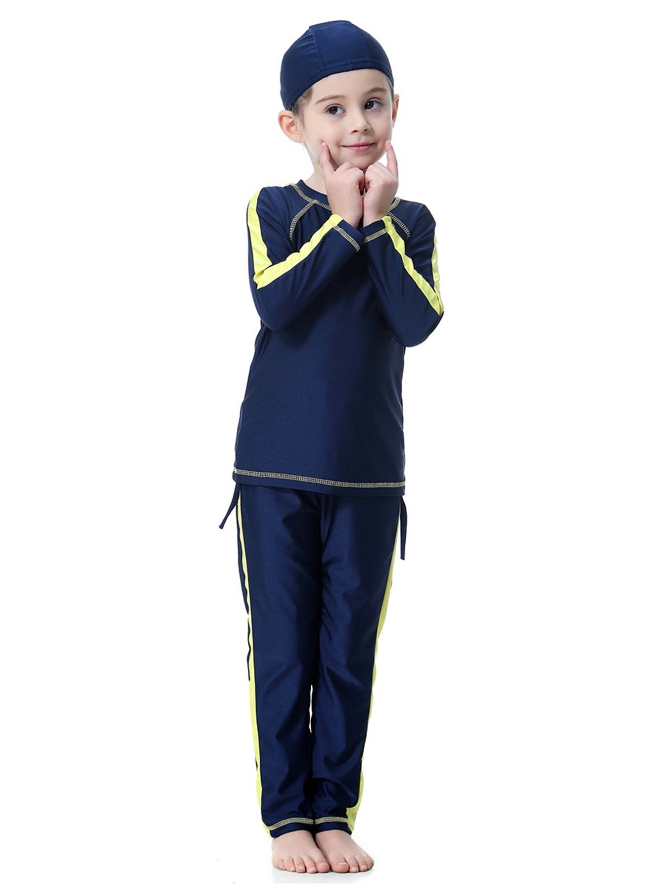 Girls traditional conservative long sleeve long pants sun protection swimsuit set