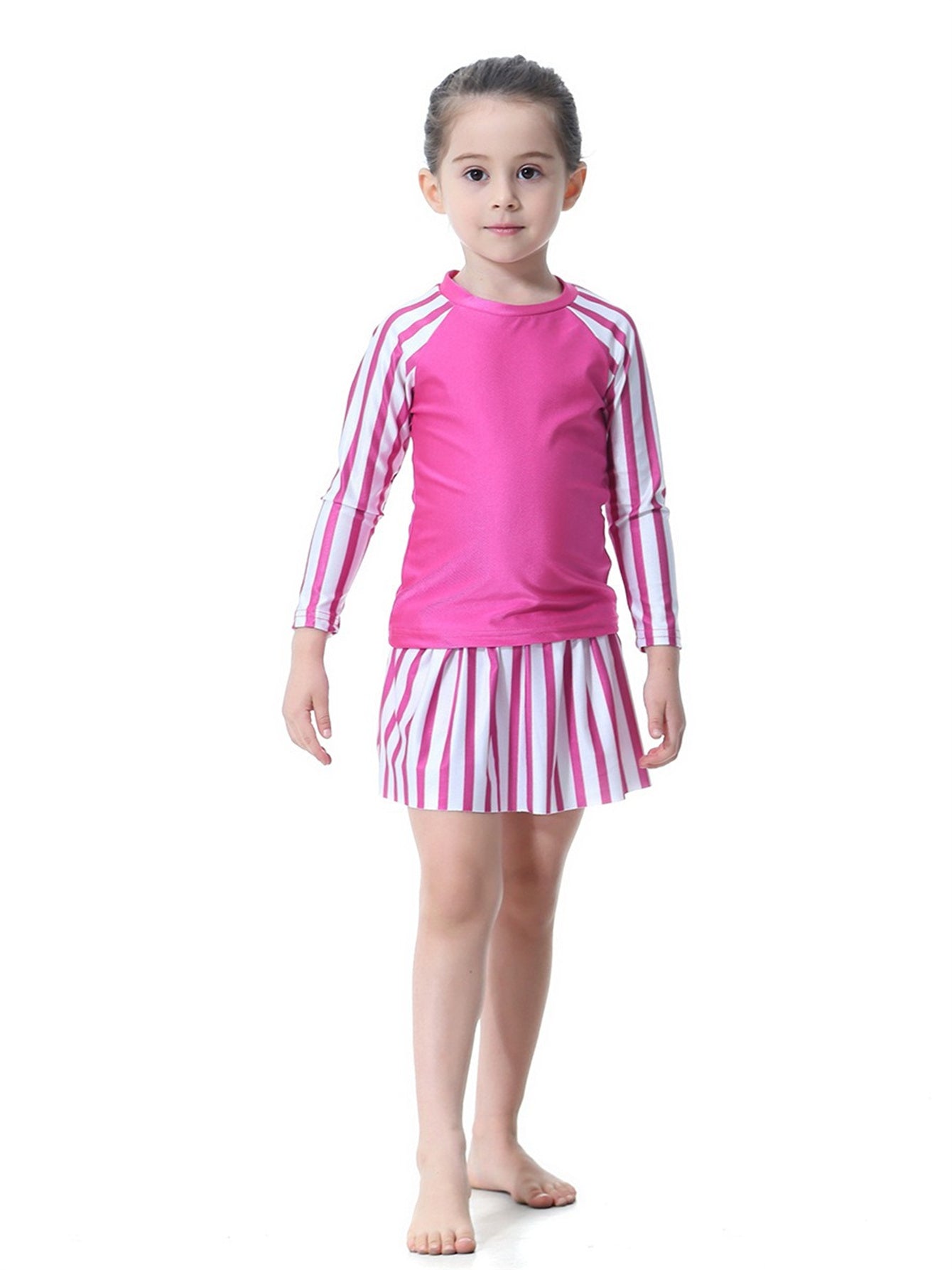 Girls striped long skirt sun protection swim skirt set