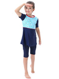 Girls conservative swimsuit Cute children's beach swimsuit Short sleeve + shorts two-piece set Patterned / butterfly print design