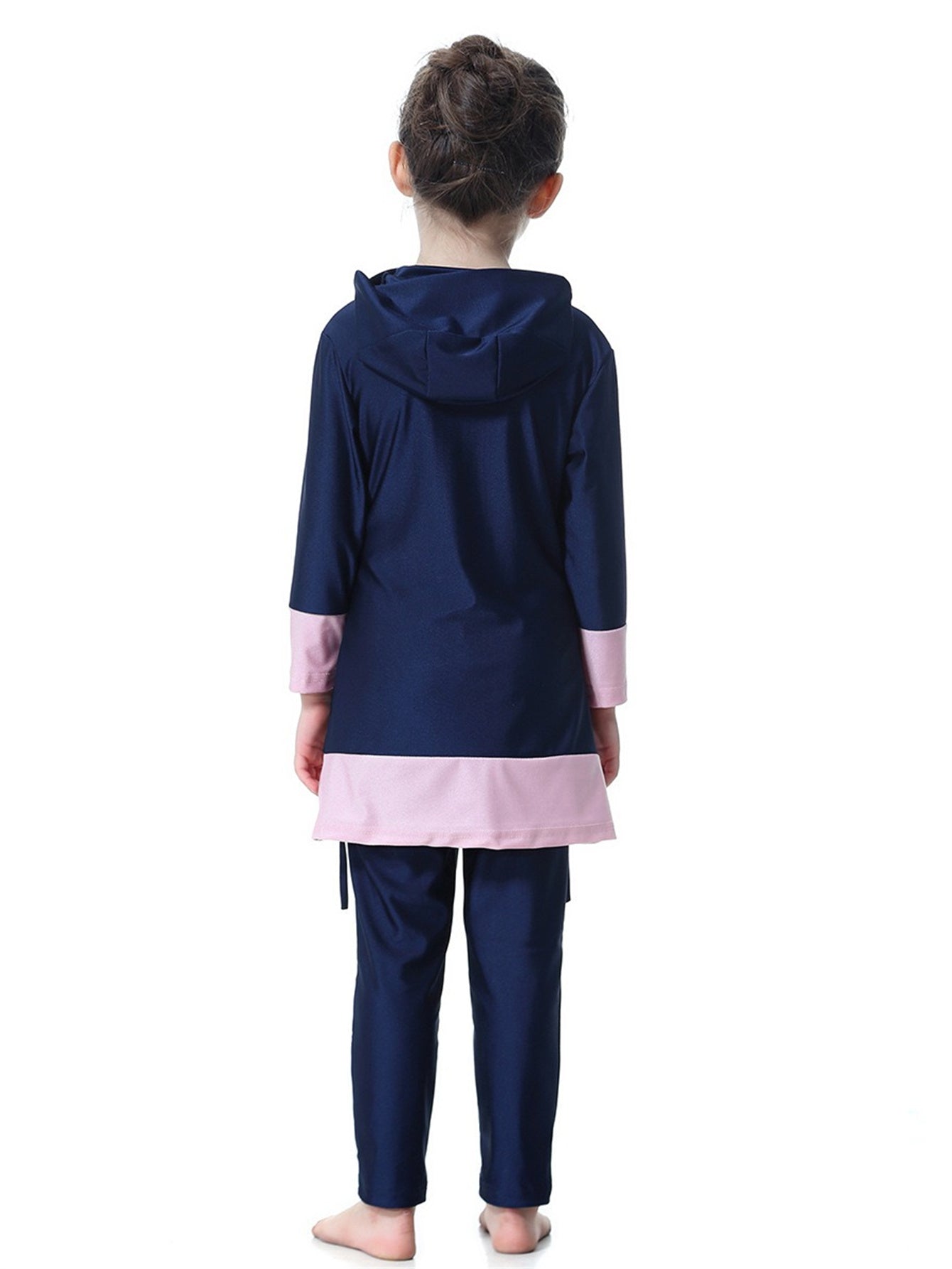 Girls' long-sleeved trousers contrast color heart hooded swimsuit set