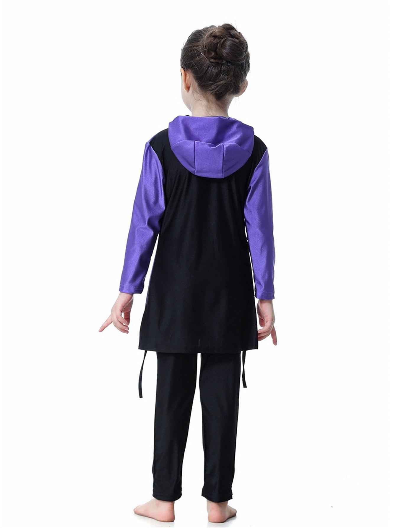 Girls Swimsuit Hooded Contrast Color Long Sleeve Long Pants Sun Protection Swimsuit Set