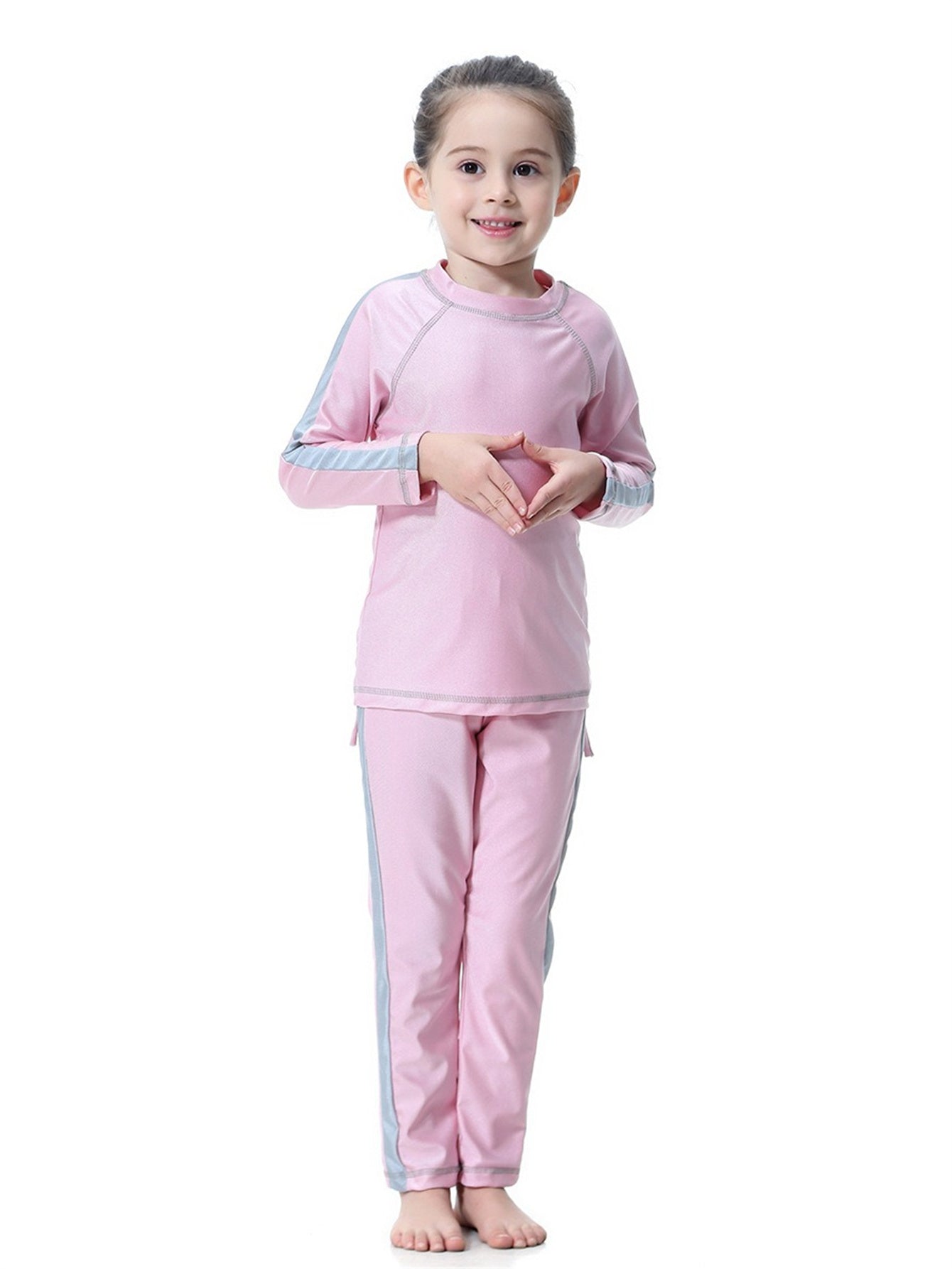 Girls traditional conservative long sleeve long pants sun protection swimsuit set