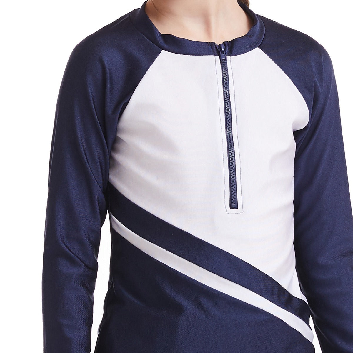 Girls Traditional Conservative Splicing Long Sleeve Swimsuit Set