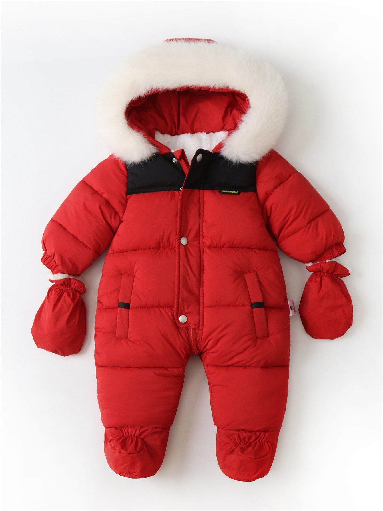 Thickened children's hooded jumpsuit with gloves