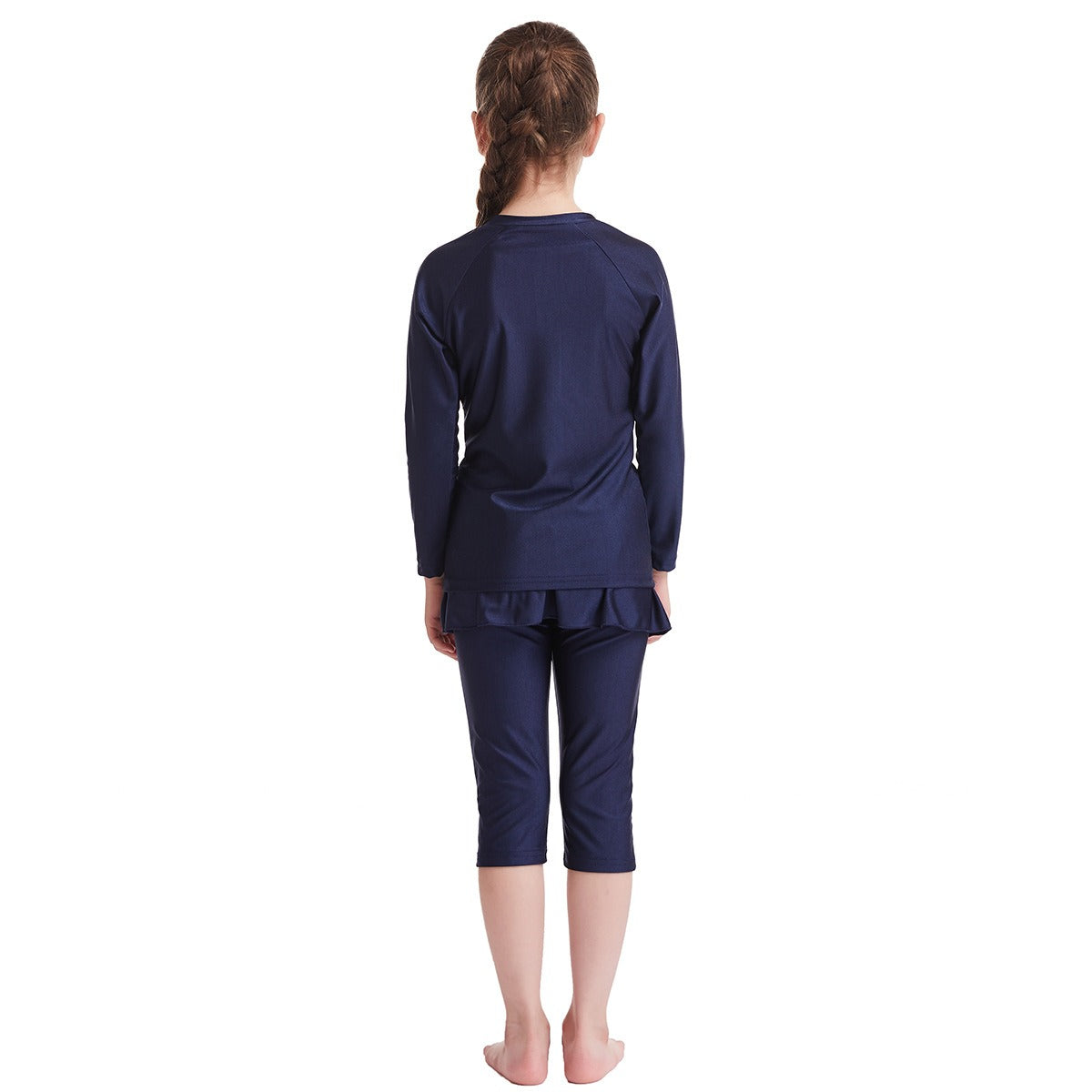 Girls Traditional Conservative Splicing Long Sleeve Swimsuit Set