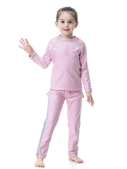 Girls traditional conservative long sleeve long pants sun protection swimsuit set