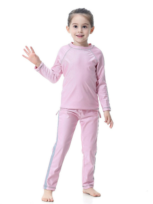Girls traditional conservative long sleeve long pants sun protection swimsuit set