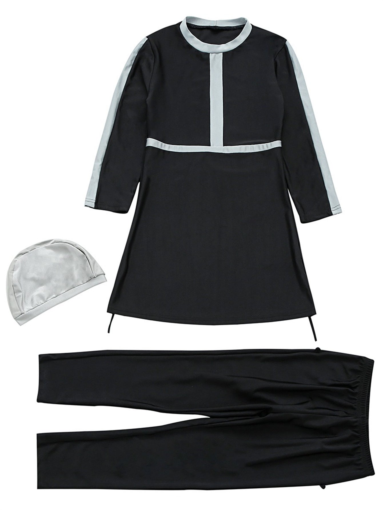 Girls Swimsuit Contrast Line Conservative Swimsuit