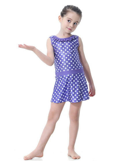 Girls Conservative Lace Polka Dot Multi-Piece Swim Dress