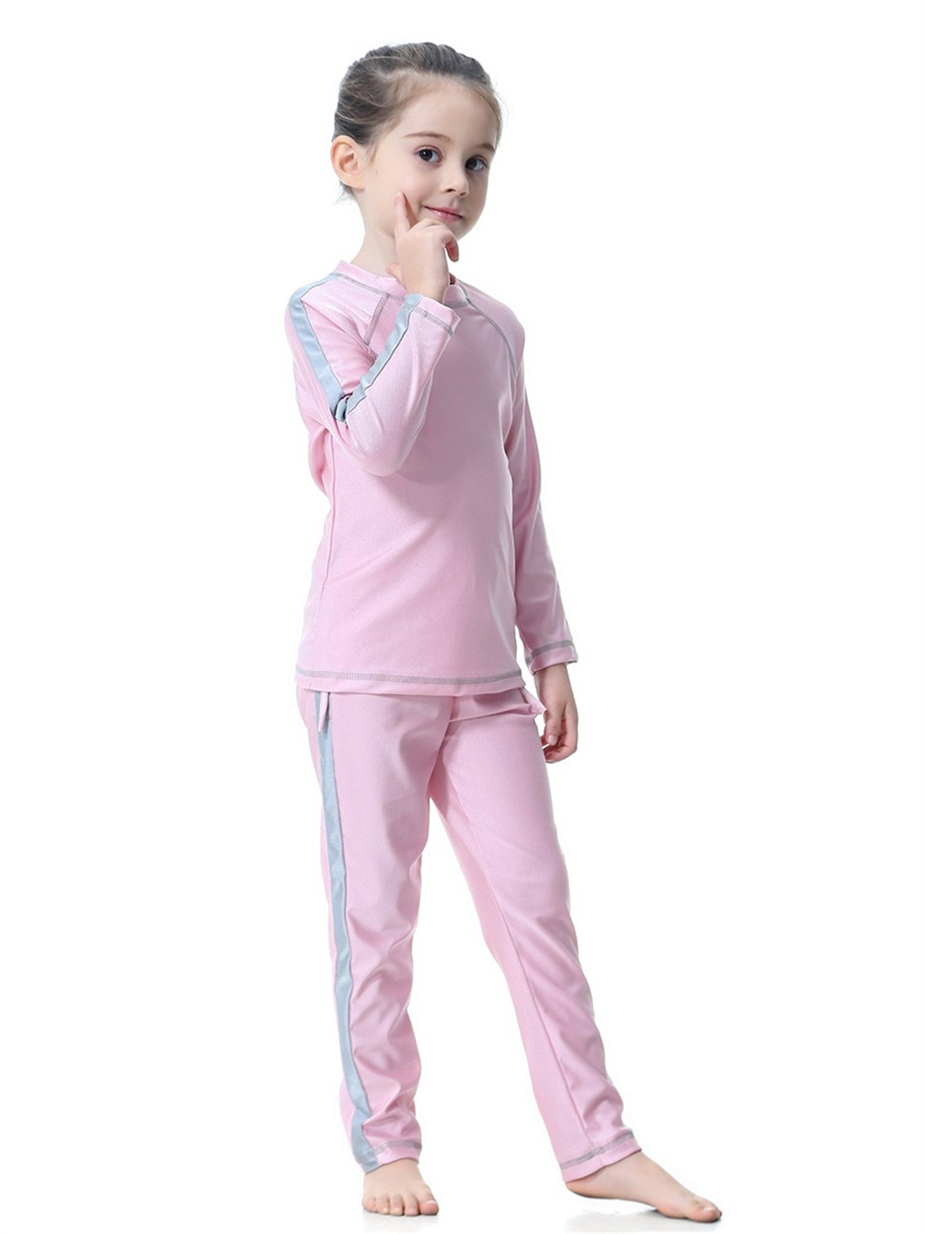 Girls traditional conservative long sleeve long pants sun protection swimsuit set