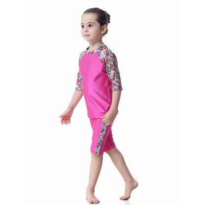 Girls Swimwear 3-piece Swimsuit Flower Pattern Patchwork Design