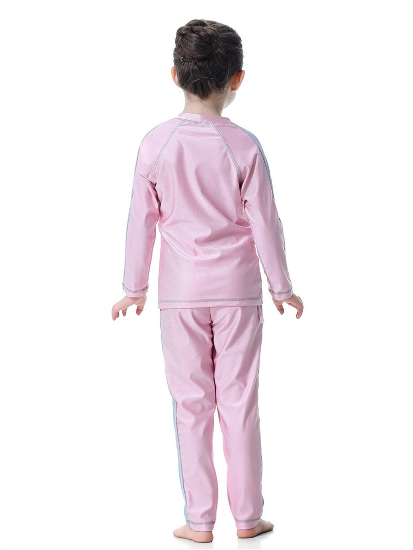 Girls traditional conservative long sleeve long pants sun protection swimsuit set