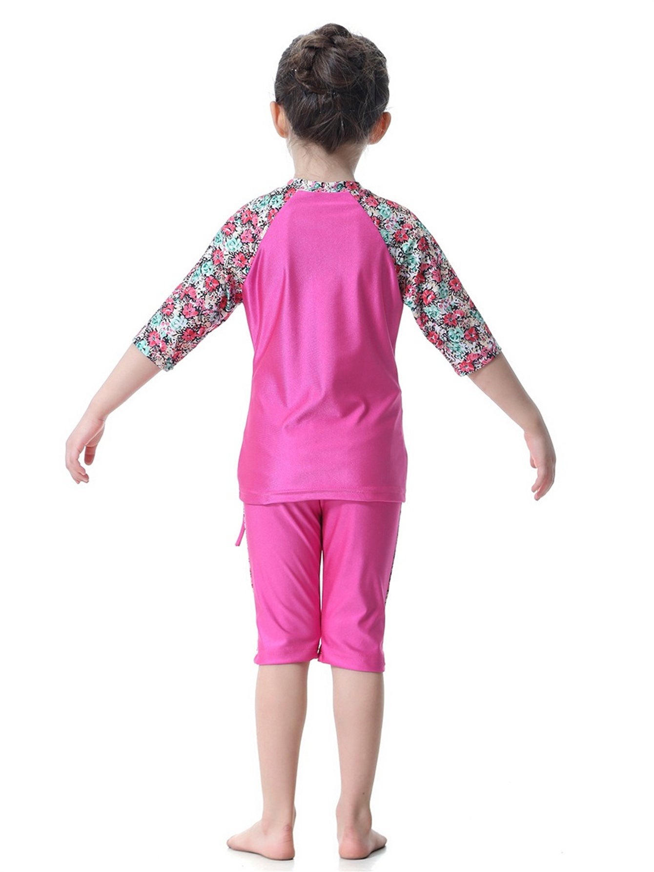 Girls Swimwear 3-piece Swimsuit Flower Pattern Patchwork Design