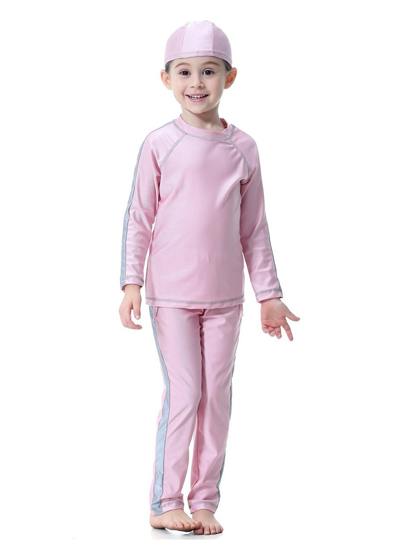Girls traditional conservative long sleeve long pants sun protection swimsuit set