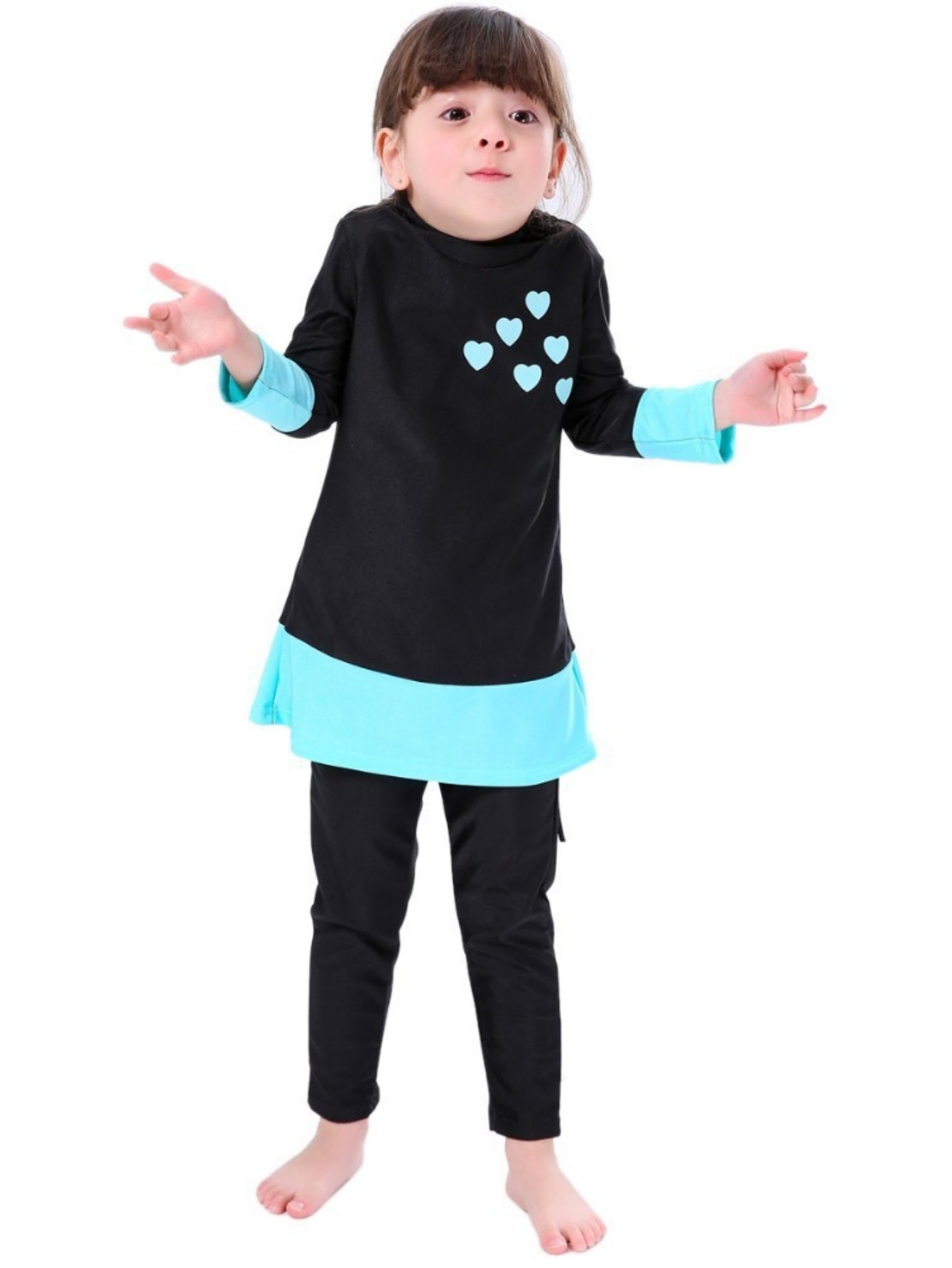 Girls conservative swimsuit Love children's beach swimsuit Hooded swimsuit + trousers two-piece set