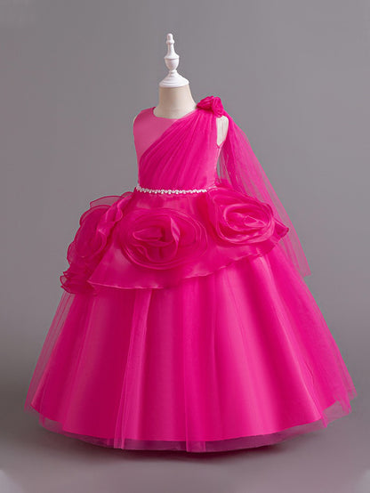 Long dress host mid-waist diamond dress organza flower skirt