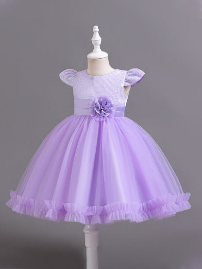 Sequined Girls Skirt Flying Sleeve Short Skirt One Piece Mesh Tulle Tutu Skirt