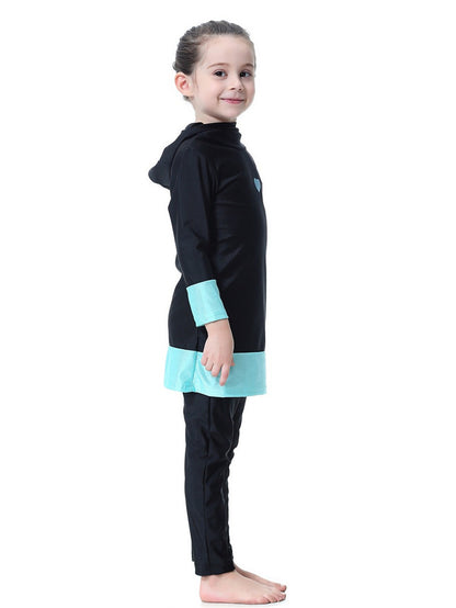 Girls' long-sleeved trousers contrast color heart hooded swimsuit set
