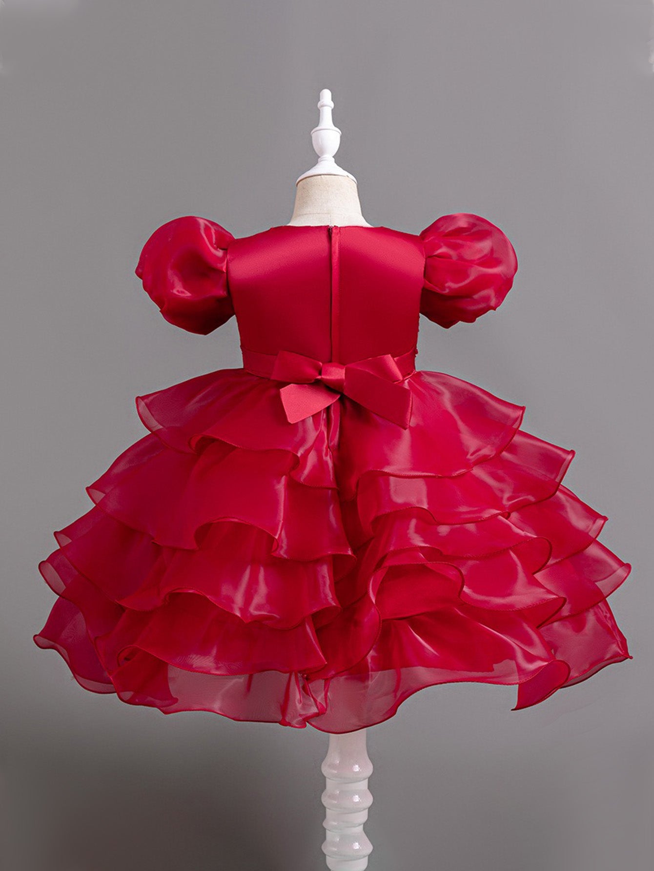 Girls Puff Sleeve Dress Bow Princess Dress