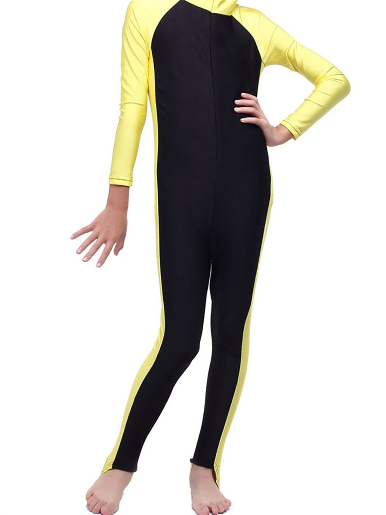 Girls swimsuit conservative contrast color one piece swimsuit