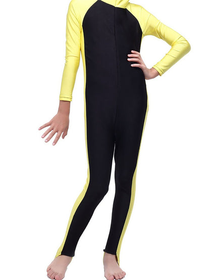 Girls swimsuit conservative contrast color one piece swimsuit
