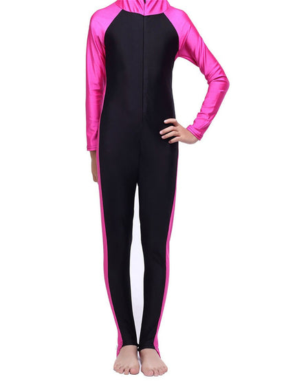 Girls swimsuit conservative contrast color one piece swimsuit