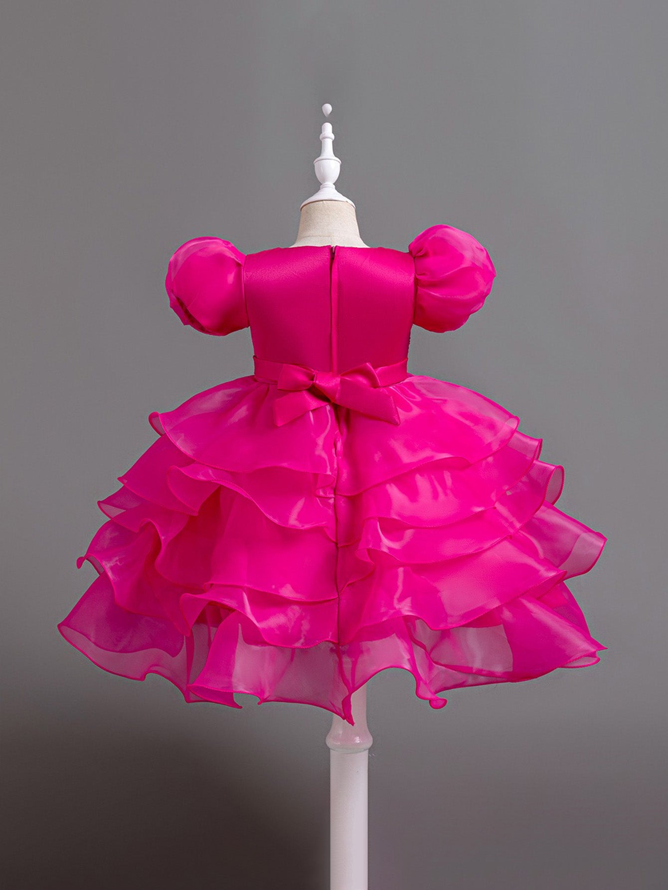 Girls Puff Sleeve Dress Bow Princess Dress